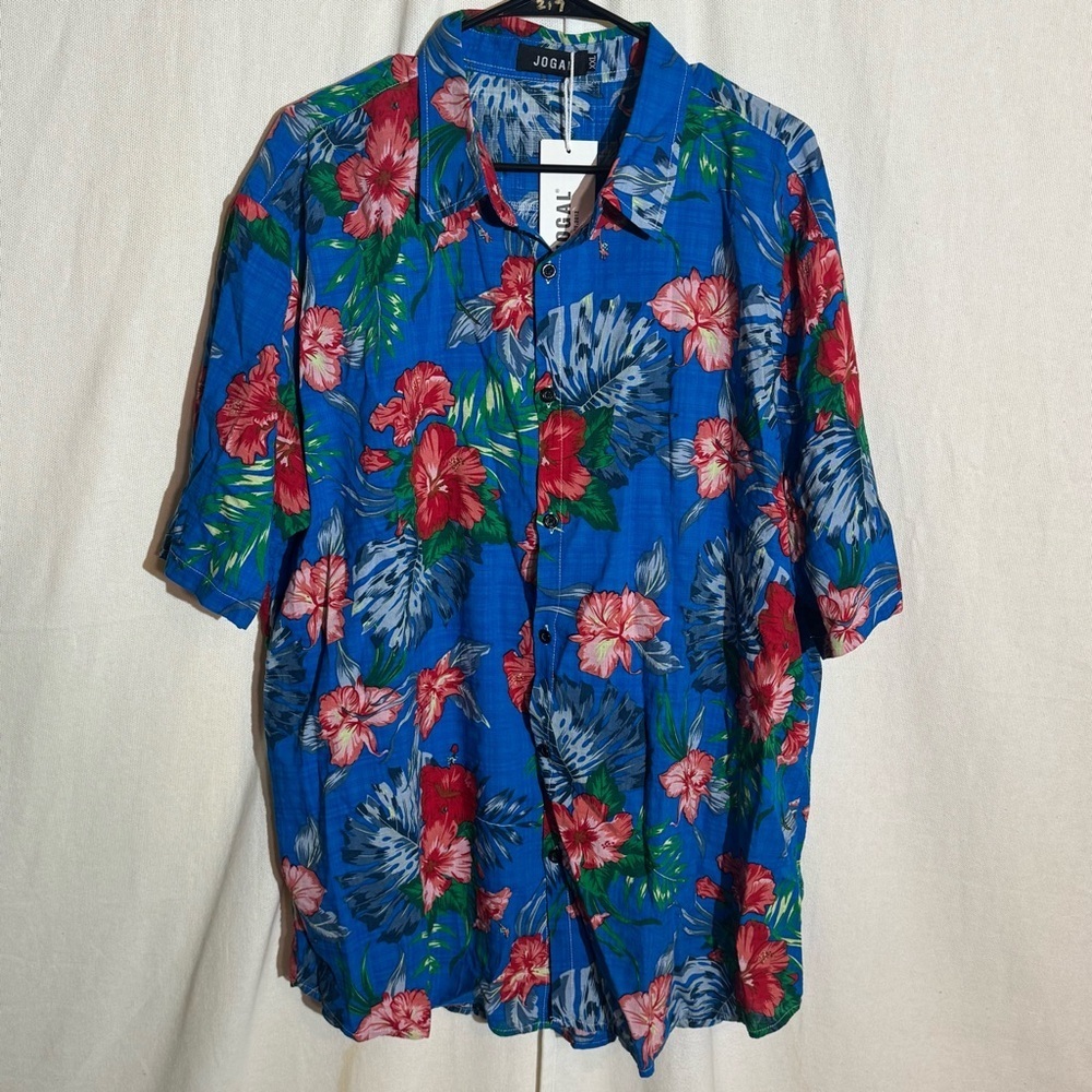Jogal // nwt blue, pink floral print causal button down top size xxl ap2
